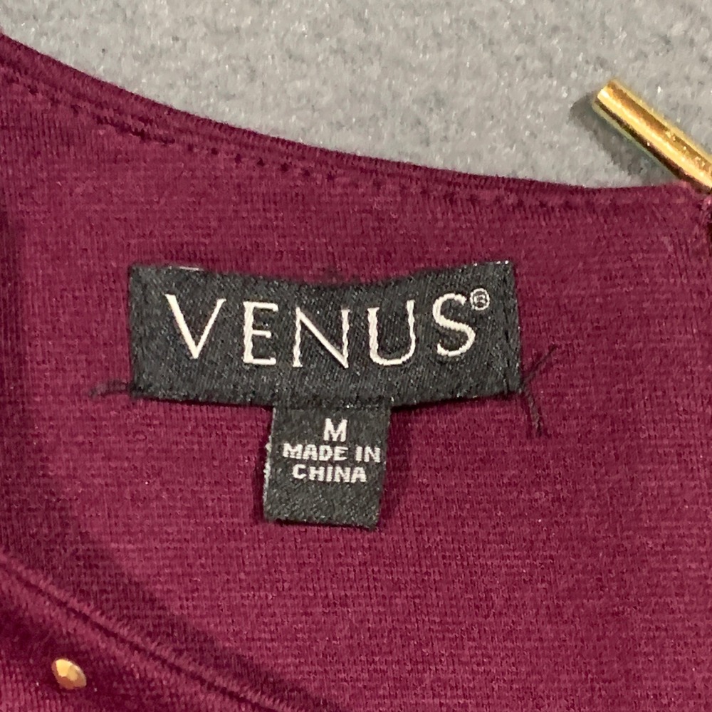 Venus Womens Burgundy Studded Sheath Dress Gold Zipper 3/4 Sleeve Size‎ Medium - Picture 2 of 10